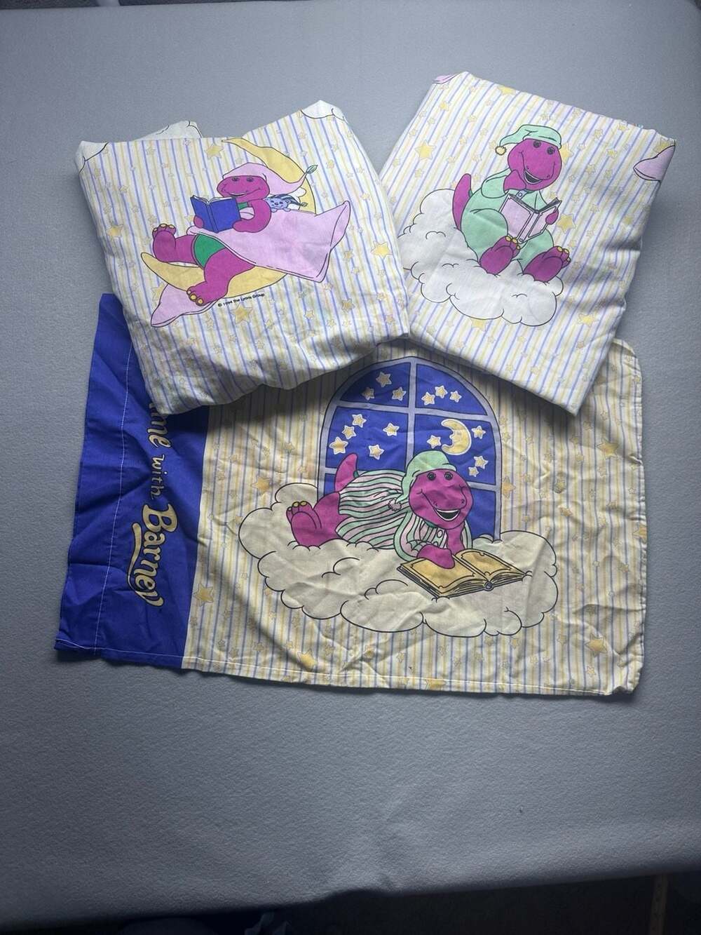 Vintage 1994 Barney 3 Piece Sheets and Pillowcase Set
